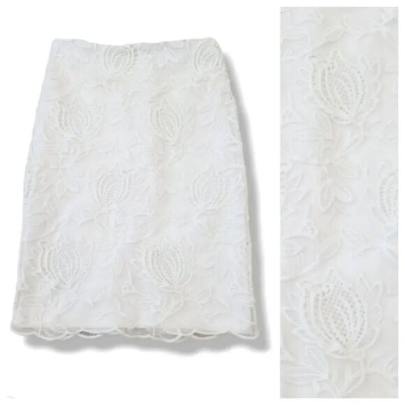 Chelsea & Theodore Floral Embroidered Lace Mesh Skirt in White Size Medium - Picture 1 of 8